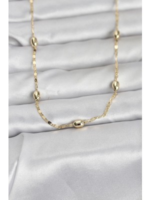 Armüz cm 14K Gold Renk Damla Topçuklu Zincir Model 60 cm Kadın Kolye