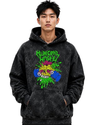 Sevbano Municipal Waste Rock Metal Müzik Grubu Baskılı Unisex Oversize Premium Yıkamalı Hoodie Sweatshirt