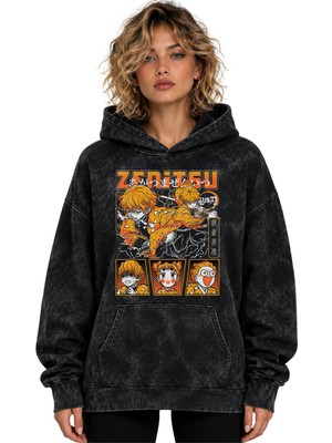 Sevbano Zenitsu Agatsuma Anime Baskılı Unisex Oversize Premium Yıkamalı Hoodie Sweatshirt