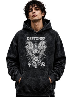 Sevbano Deftones Rock Metal Müzik Grubu Baskılı Unisex Oversize Premium Yıkamalı Hoodie Sweatshirt