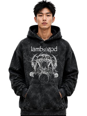 Sevbano Lamb Of God Rock Metal Müzik Grubu Baskılı Unisex Oversize Premium Yıkamalı Hoodie Sweatshirt