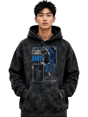 Sevbano Kanye West Rapper Şarkıcı Baskılı Unisex Oversize Premium Yıkamalı Hoodie Sweatshirt