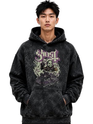 Sevbano Ghost Rock Metal Müzik Grubu Baskılı Unisex Oversize Premium Yıkamalı Hoodie Sweatshirt