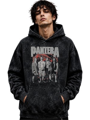 Sevbano Pantera Rock Metal Müzik Grubu Baskılı Unisex Oversize Premium Yıkamalı Hoodie Sweatshirt