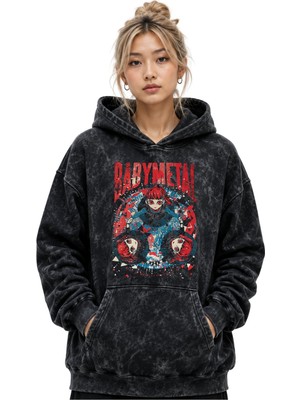 Sevbano Babymetal Rock Metal Müzik Grubu Baskılı Unisex Oversize Premium Yıkamalı Hoodie Sweatshirt