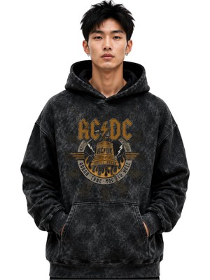 Sevbano Ac Dc Rock Metal Müzik Grubu Baskılı Unisex Oversize Premium Yıkamalı Hoodie Sweatshirt