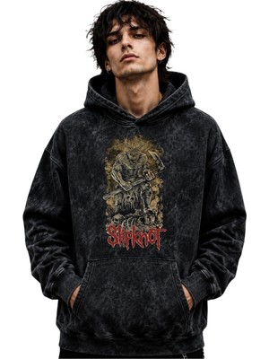 Sevbano Slipknot Rock Metal Müzik Grubu Baskılı Unisex Oversize Premium Yıkamalı Hoodie Sweatshirt
