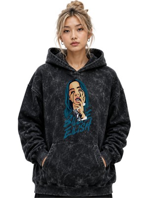 Sevbano Billie Eilish Şarkıcı Baskılı Unisex Oversize Premium Yıkamalı Hoodie Sweatshirt
