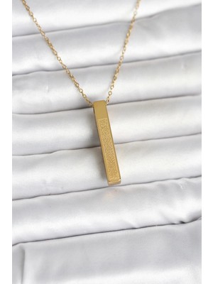 Armüz 316L Çelik Gold Renk Ayetel Kürsi Yazılı Bar Çubuk Kolye