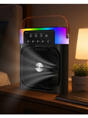 Akıllı Bayi USB Şarjlı Masaüstü Sprey Fan Taşınabilir Serinletici Rgb Işıklı Mini Klima