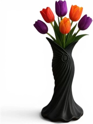 Plasti̇k Iskandi̇nav Bohem Kadin Plasti̇k 3D Vazo 22 cm Siyah