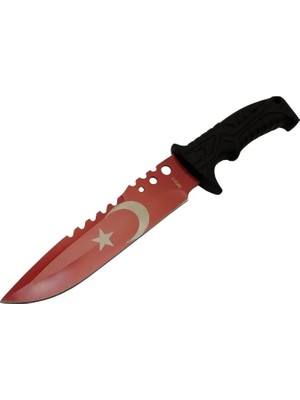 Alka Bora Ayyıldız MF011 Rd Kırmızı Av Bıçağı 31CM - Testere Detaylı Bıçak, Kılıflı, Plastik Sap