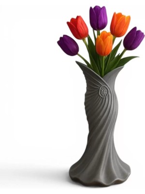 Plasti̇k Iskandi̇nav Bohem Kadin Plasti̇k 3D Vazo 22 cm Gri