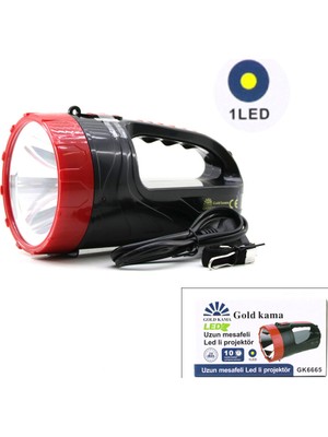 Alka 2W Tek Ledli El Feneri Projektör Fiş Şarjlı 2 Kademe Işık Ayarı GK-6665