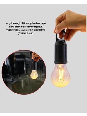 Akıllı Bayi Taşınabilir Şarjlı LED Kamp Lambası – Type-C Girişli ve Kancalı Tasarım