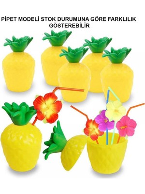 Alka Ananas Hawaii Luau Aloha Pipetli Içecek Kabı Bardak 10X13 cm 1 Adet