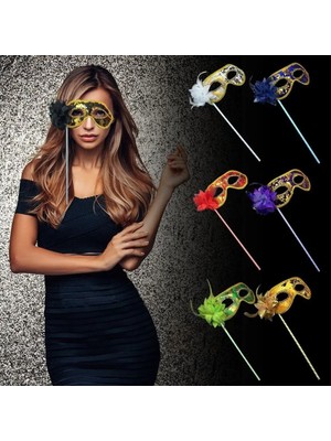 Alka Nessiworld Lüks Taşlı Saplı Maskeli Balo Maskesi Mor Renk 35 cm