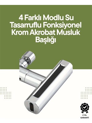Alka Krom Musluk Başlığı | 4'ü 1 Arada Su Çıkışı | Kolay Montajlı