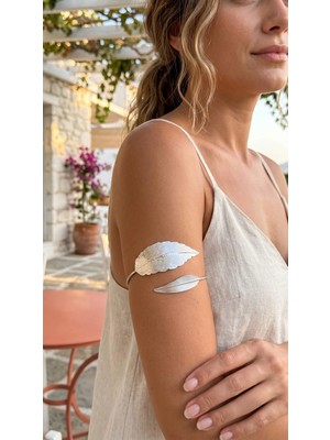 Armüz Pazu Bileklik Gümüş Renk Pirinç Yaprak Model
