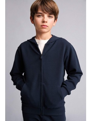 DeFacto Okul Kapüşonlu Basic Fermuarlı Cepli Sweatshirt Hırka Erkek Çocuk H2847A826AU
