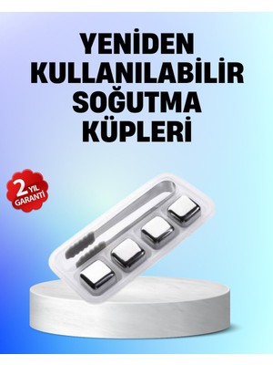 Alka Yeniden Kullanılabilir 304 Çelik Metal Buz Küpleri 4'lü Set