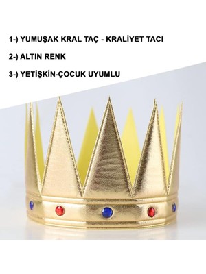 Alka Altın Renk Eva Yumuşak Kral Kraliyet Tacı Yetişkin Çocuk Uyumlu 55CM