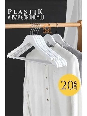 Akıllı Bayi Ahşap Görünüm Plastik Askı 20 Adet Beyaz 720519