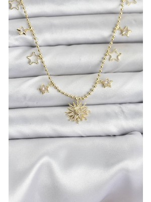 Alka Pirinç Gold Renk Güneş Model Kadın Kolye 5886