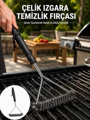 Alka Uzun Saplı Paslanmaz Çelik Izgara Temizlik Fırçası Yeni Nesil