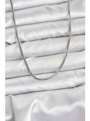 Alka 316L Çelik Zincir Gümüş Renk 60 cm Yılan Zincir Kadın Kolye 5886