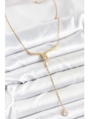 Alka 316L Çelik Zincir Gold Renk Yılan Model Y Kolye 5886