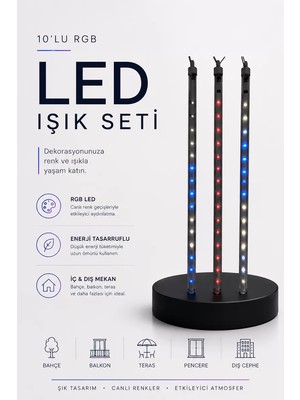Alka Rgb LED Dış ve Iç Mekan Süsleme Işığı 10 Çubuklu Şerit
