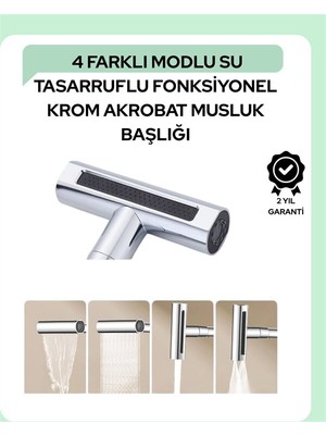 Alka Çok Fonksiyonlu Musluk Başlığı | 4 Su Modu | Geniş Uyumlu Adaptör Seti | Mutfak ve Banyo Uyumlu