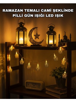 Alka Ramazan ve Bayram Dekoratif LED Işık Cami Figürlü Sıcak Sarı Aydınlatma
