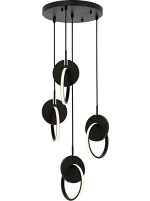 Valor Avonni AV-60370-4T-BSY Siyah Boyalı Modern Avize LED Metal Ahşap Pleksi 35CM