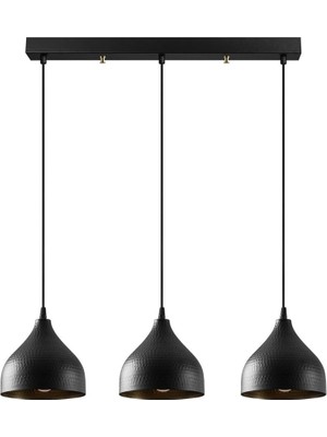 Valor Amber LED Şık Metal Gövdeli 3'lü Sarkıt Avize Mutfak ve Salon Için E27 Uyumlu, SIYAH-6211