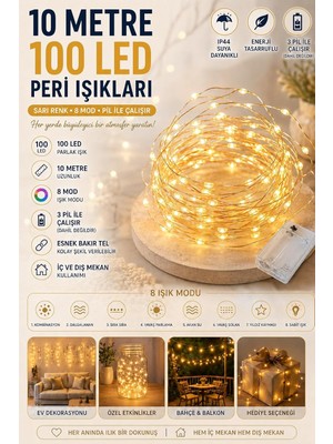 Valor 10 Metre Sari 100 LED Işıklar Peri Işıkları 8 Mod Rgb Işıkları Işık Peri Dize Işıkları Tel Fonksiyo