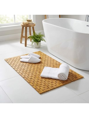 Valor Deconox Doğal Bambu Banyo Paspası (42X62 Cm) - Suya Dayanıklı Kaymaz Tabanlı Ahşap Duş Önü Paspas S