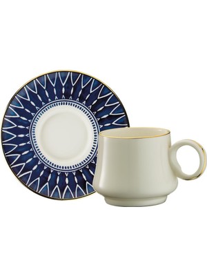 Valor Sandro Moreno 1453 Deep Blue Yüzük Gold 12 Parça 6 Kişilik Kahve Fincan Takımı 90 ml