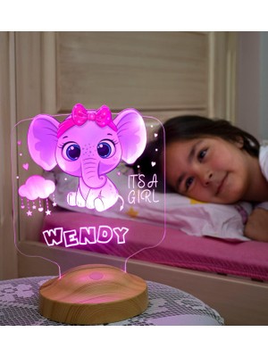 Valor Kız Çocuğa Hediye Fil Figürlü Hediyelik Kişiye Özel Tatlı Fil 3D LED Lamba