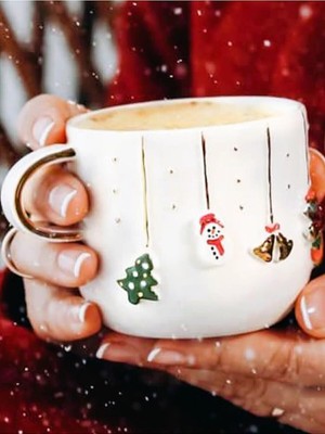 Valor Celine's Wonders Kabartmalı 24 Ayar Altın Dekorlu El Yapımı Kupa 300 ml Yılbaşı Kupa Christmas Mug