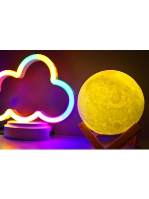 Valor Işık KASABASI(106) Neon Bulut ve 3D LED Sarı Küre Gece Lambası Sarı