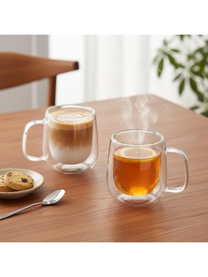 Valor Deconox 2'li Çift Cidarlı Cam Fincan Seti - 100 ml Isıya Dayanıklı Espresso ve Türk Kahvesi Bardağı