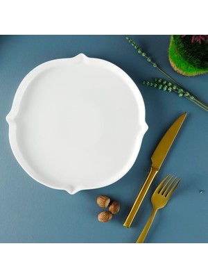 Valor Aryıldız Lunar Yuvarlak Servis Tabağı Porselen Kabartmalı Beyaz 23 cm