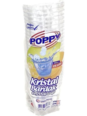 Valor Poppy Şeffaf Plastik Kristal Bardak - 180 Cc. - 180 Ml. - 25 Adetlik 1 Paket