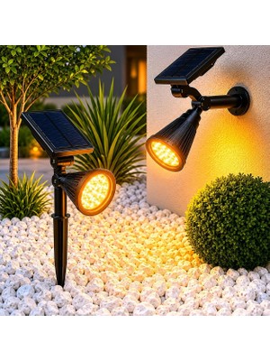 Valor Forlife AMBER18 LED Spot Güneş Enerjili Bahçe Aydınlatma Lambası, Fotoselli, Spike Aplik, 18W Su Ge