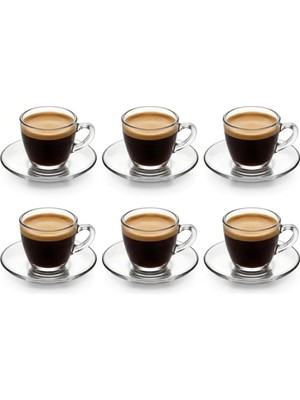 Valor 6 Kişilik Şeffaf Cam Kahve Fincan Takımı - 12 Parça Modern Espresso ve Türk Kahvesi Seti - Isıya Da