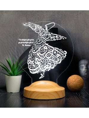 Valor Semazen LED Lamba, Mevlana Sözleri Semazen Tasarımlı Dini Hediye Gece Lambası, Mevlana Semazenleri,