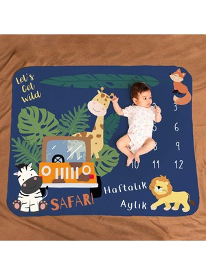 Valor Hediyesepeti Safari Macerası Aylık | Haftalık Bebek Hediyesi Fotoğraf Çekim Battaniyesi 100X120 cm