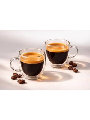 Valor Çift Cidarlı 2’li Kulplu Espresso Fincan Seti 80 ml Şeffaf Espresso Kahve Kupaları, Shot Bardakları